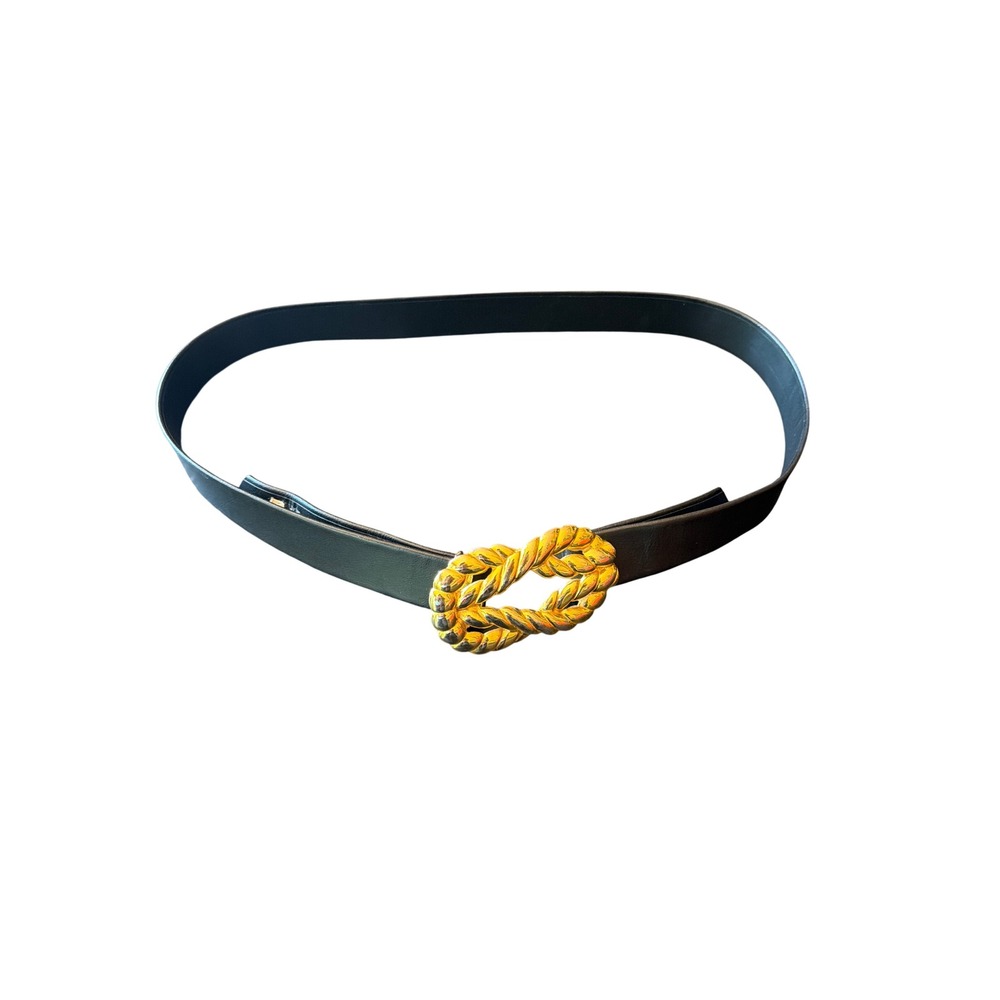 Unbranded Belt Black Leather Gold Twisted Rope Knot Buckle Vintage Style Waist